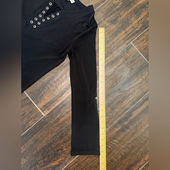 Michael Kors Black V-neck Long roll Sleeve Dress with Silver eyelet Details Sz M - Picture 8 of 12